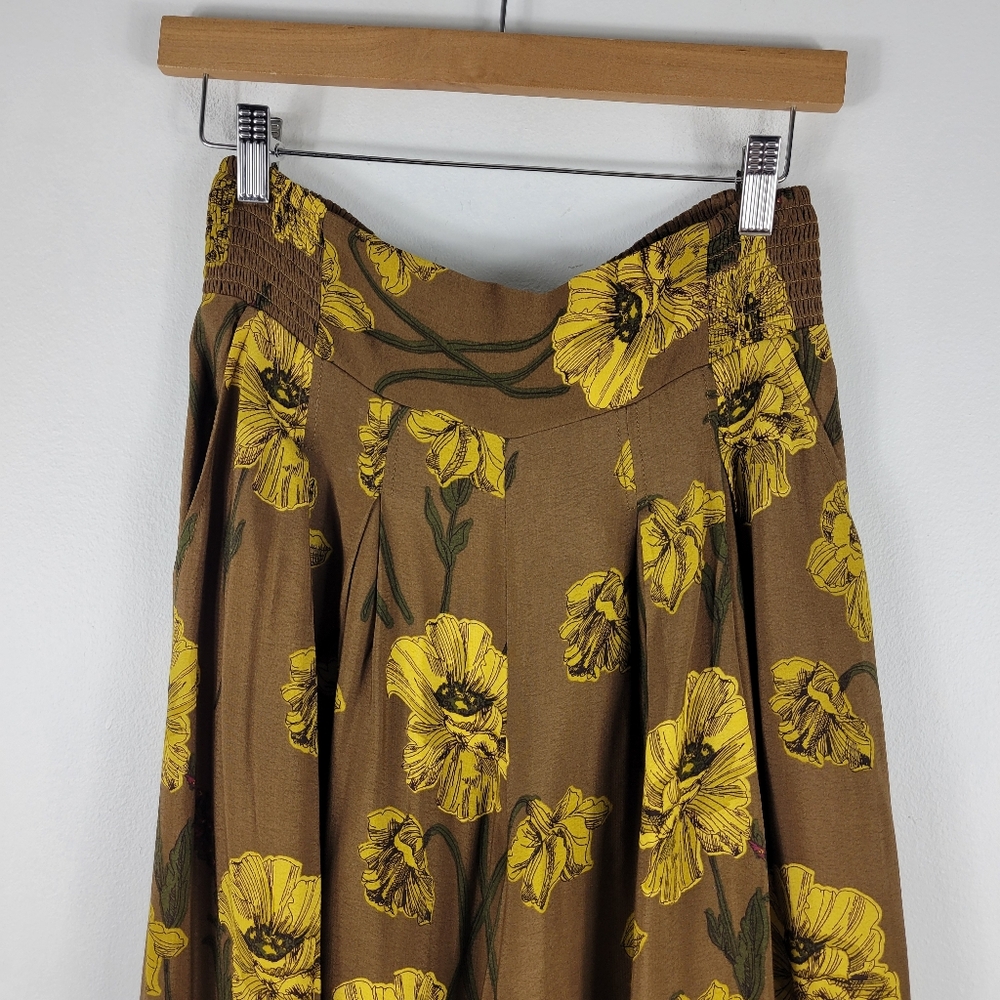 New Anthropologie Maeve Terrace Smocked High Waist Floral Wide Leg Striped Pants - Picture 4 of 15